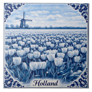 azulejo de cerámica estilo Delft Blue con tulipane