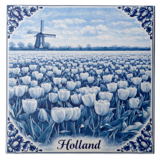 azulejo de cerámica estilo Delft Blue con tulipane