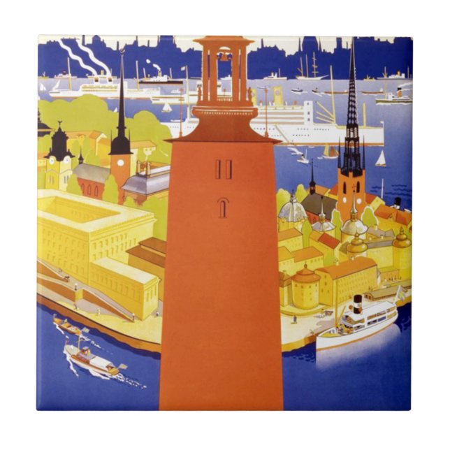 Azulejo De Cerámica Estocolmo vintage Suecia (Frente)