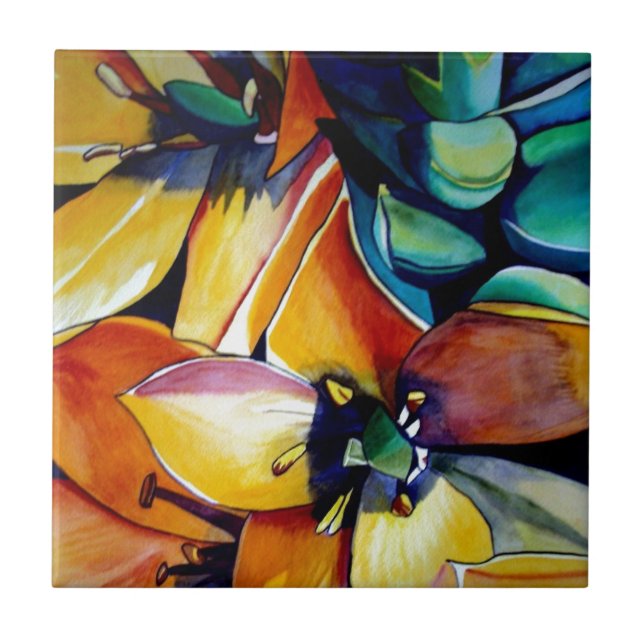 Azulejo De Cerámica Estrella Amarilla de Belén flor acuarela arte (Frente)