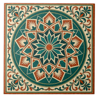 Azulejo de cerámica estrella andaluza de terracota