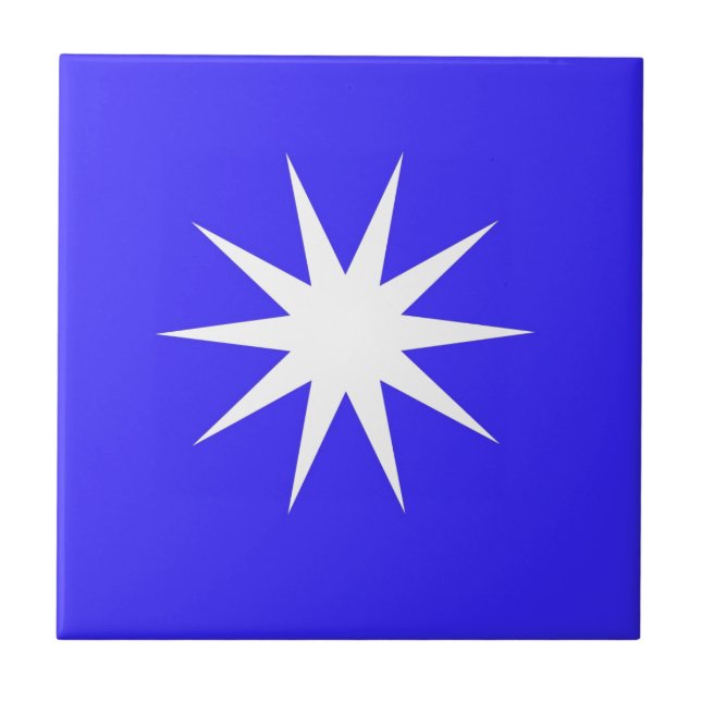 Azulejo De Cerámica Estrella blanca azul profunda (Frente)
