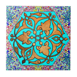 Azulejo De Cerámica Estrella de la turquesa de David floral