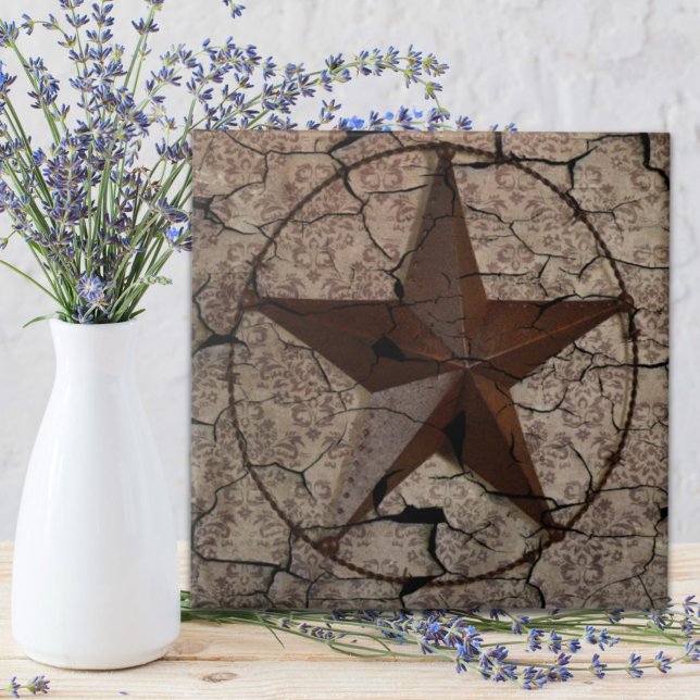 Azulejo De Cerámica Estrella de Texas, primitiva del país occidental r (Rustic Western Country Primitive Texas Star Tile)
