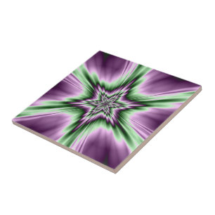 Azulejo De Cerámica Estrella en mosaico morado y verde