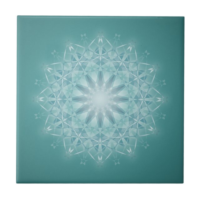 Azulejo De Cerámica Estrella verde azulada Mandala (Frente)