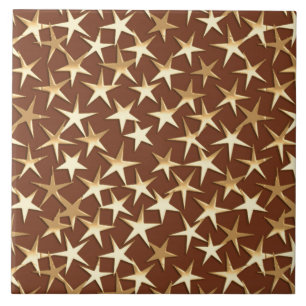 Azulejo De Cerámica Estrellas de oro en marrón chocolate