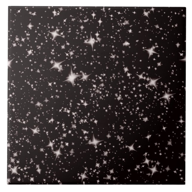Azulejo De Cerámica Estrellas del blanco en cielo negro (Frente)