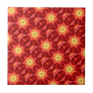 Azulejo De Cerámica estrellas doradas en mosaico rojo