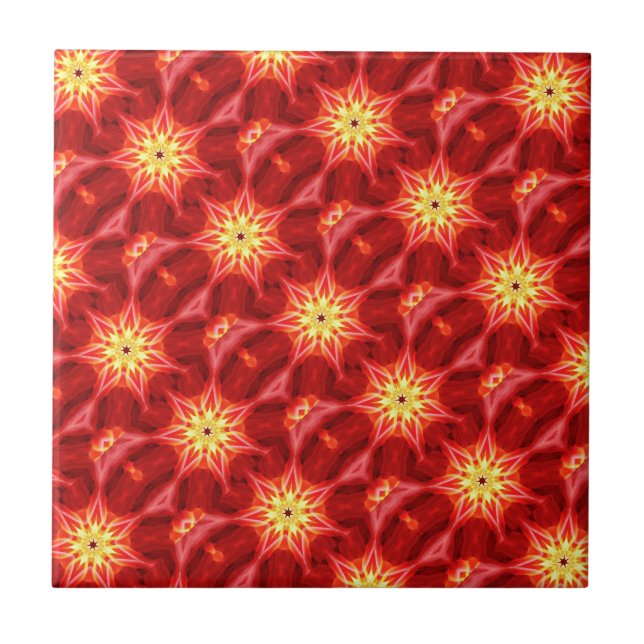 Azulejo De Cerámica estrellas doradas en mosaico rojo (Frente)