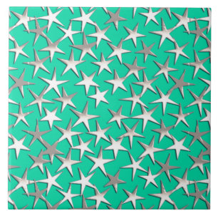 Azulejo De Cerámica Estrellas plateadas de turquesa