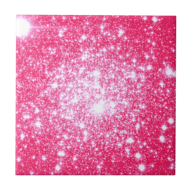 Azulejo De Cerámica Estrellas rosa brillantes (Frente)