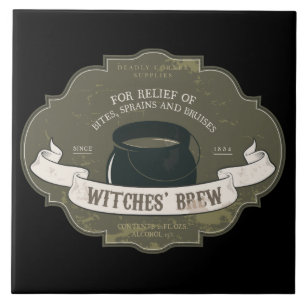 Azulejo De Cerámica Etiqueta de Halloween del vintage del Brew de las
