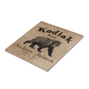 Azulejo De Cerámica Etiqueta Vintage Kodiak Salmon