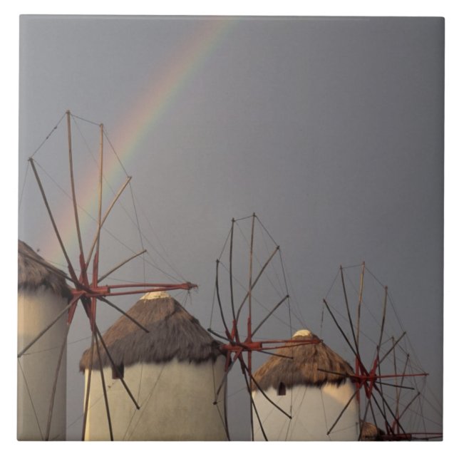 Azulejo De Cerámica Europa, Grecia, Mykonos. molino de viento con arco (Frente)