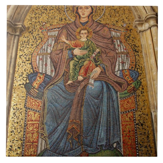 Azulejo De Cerámica Europa, Italia, Sicilia, Taormina. Madonna y niño (Frente)