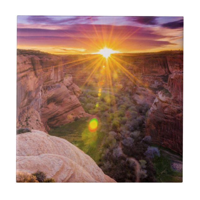 Azulejo De Cerámica Explosión de sol en Canyon de Chelly, AZ (Frente)
