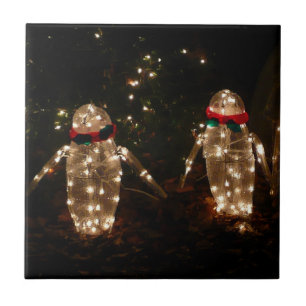 Azulejo De Cerámica Exposición de Luces de Pingüinos en Vacaciones