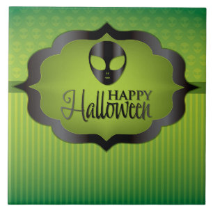 Azulejo De Cerámica Extraterrestre verde de Halloween