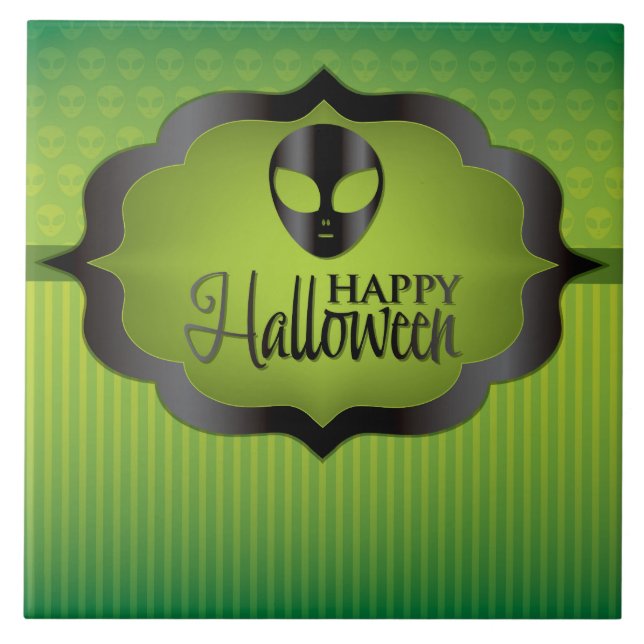 Azulejo De Cerámica Extraterrestre verde de Halloween (Frente)