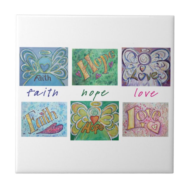 Azulejo De Cerámica Faith Hope Love Angel Word Tile Gift (Frente)