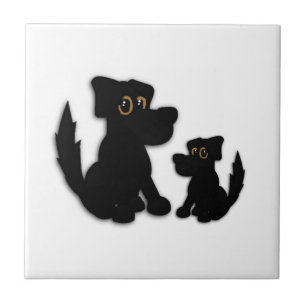 Azulejo De Cerámica Familia de Perro Negro
