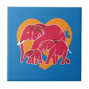 Azulejo De Cerámica Familia Elephant