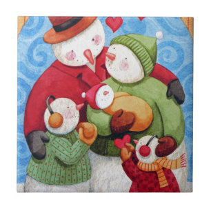 Azulejo De Cerámica Familia Snowman