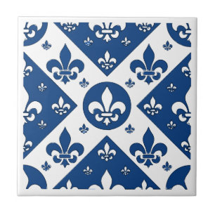 Azulejo De Cerámica Fancy Fleur De Lis Blue