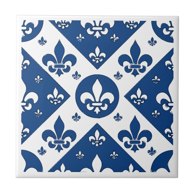 Azulejo De Cerámica Fancy Fleur De Lis Blue (Frente)