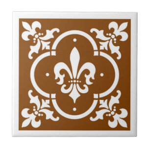 Azulejo De Cerámica Fancy Fleur De Lis Brown