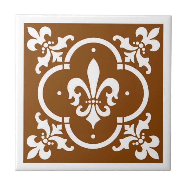 Azulejo De Cerámica Fancy Fleur De Lis Brown (Frente)