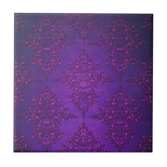 Azulejo De Cerámica Fancy Vibrant Purple Damask (Frente)