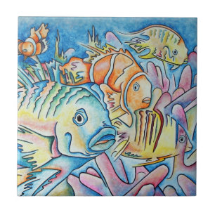 Azulejo De Cerámica Fantasía de los pescados