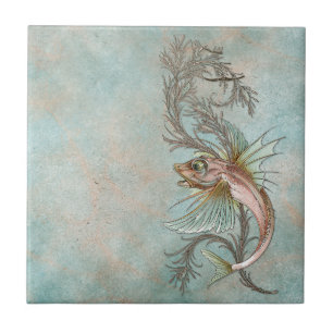 Azulejo De Cerámica Fantasía Pescado Art Nouveau