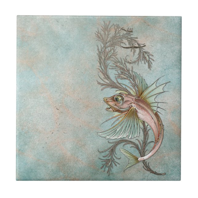 Azulejo De Cerámica Fantasía Pescado Art Nouveau (Frente)