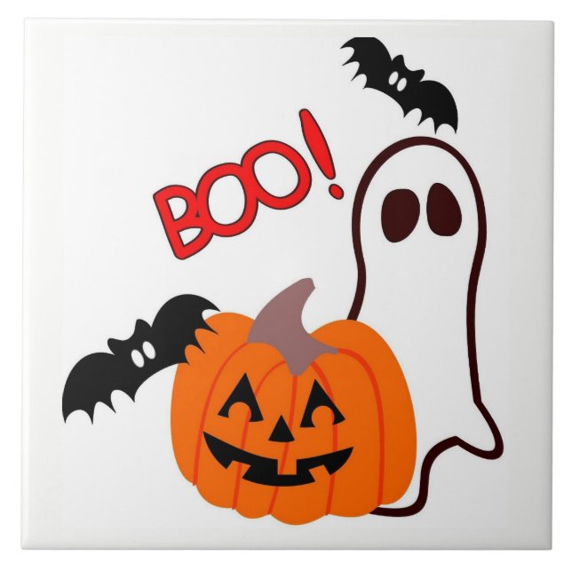 Azulejo De Cerámica Fantasma de Halloween con la calabaza (Frente)