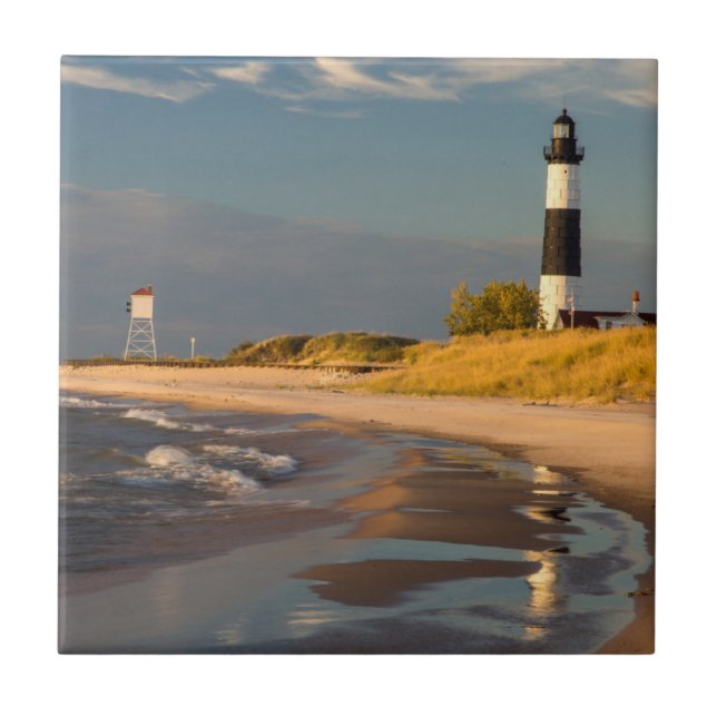 Azulejo De Cerámica Faro Big Sable Point En El Lago Michigan 2 (Frente)