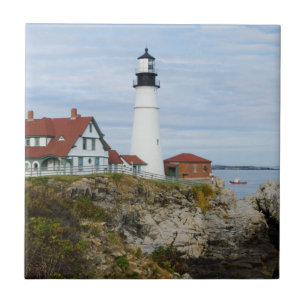 Azulejo De Cerámica Faro de Portland Headlight en costa rocosa