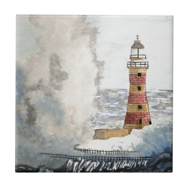 Azulejo De Cerámica Faro tempestuoso (Frente)