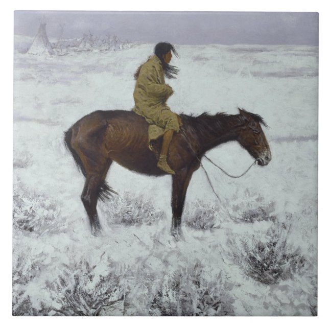 Azulejo De Cerámica Federico Remington - el muchacho de la manada (Frente)