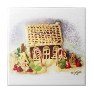 Azulejo De Cerámica Felices Fiestas Gingerbread House Tile
