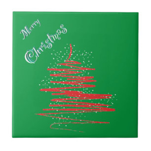 Azulejo De Cerámica Feliz árbol de Navidad Snowflakes