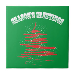 Azulejo De Cerámica Feliz árbol de Navidad Snowflakes