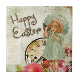 Azulejo De Cerámica feliz chica de Pascua