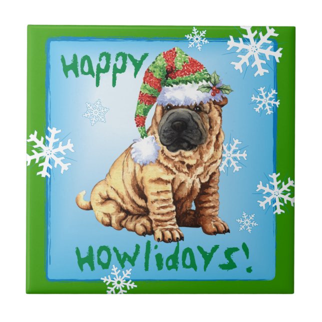Azulejo De Cerámica Feliz cumpleaños Shar-Pei (Frente)