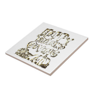Azulejo De Cerámica Feliz Día de Acción de Gracias Typography Gold Har