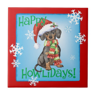 Azulejo De Cerámica Feliz Howlidays Dachshund