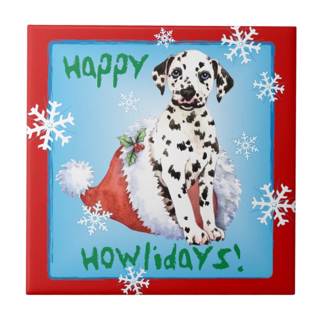Azulejo De Cerámica Feliz Howlidays Dalmatian (Frente)