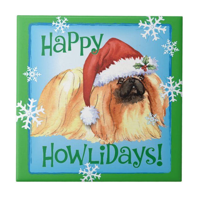Azulejo De Cerámica Feliz Howlidays Pekingese (Frente)